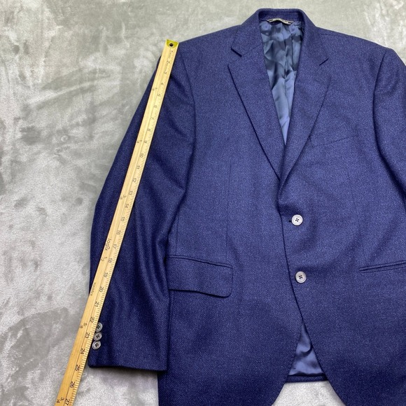 Gene Hiller Loro Piana Canada Wool Blazer Men Sz 42S Blue Herringbone Sport Coat - Picture 4 of 14